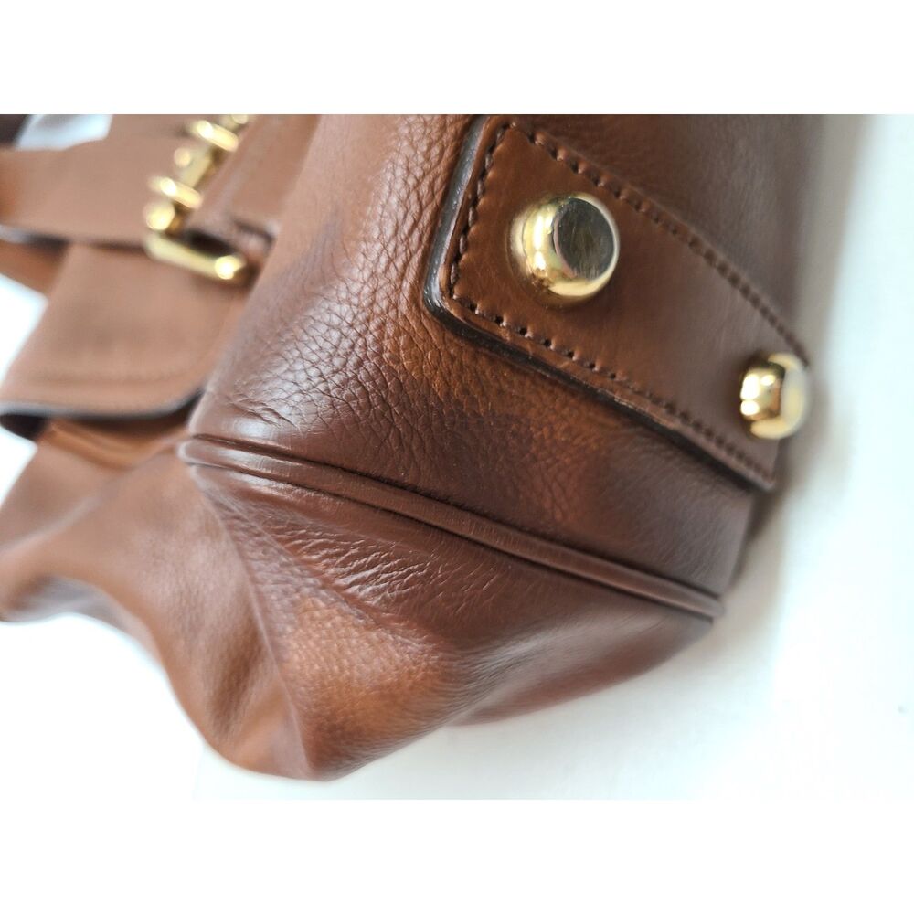 Marc Jacobs Brown Leather Satchel Bag Push Lock Top Handle Made in Italy - Picture 7 of 12